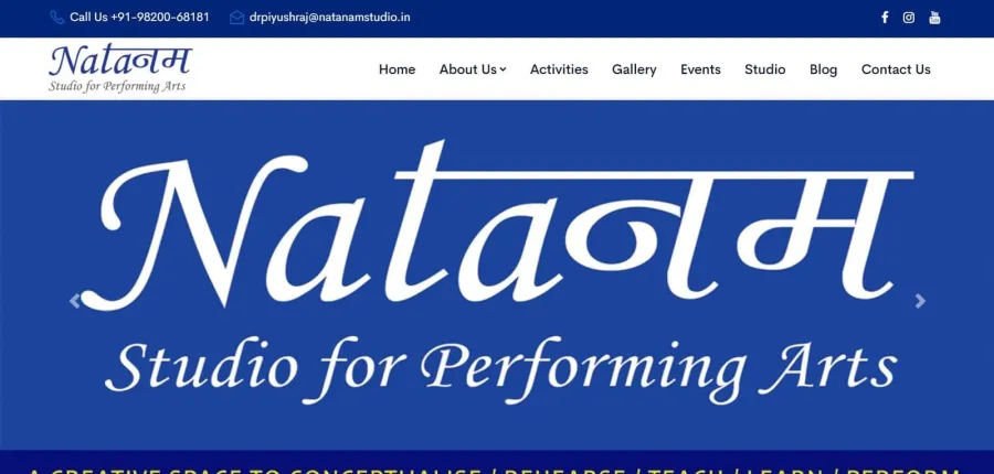 Natanam Studio website designed by Mohammad Kaleem