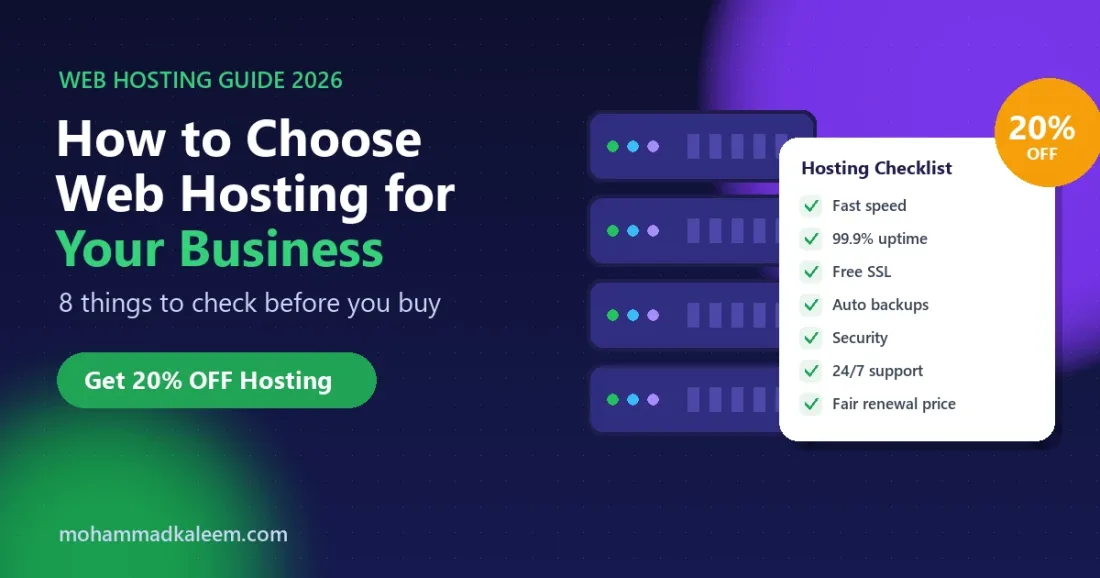 Checklist for choosing web hosting for a business website with 20% discount