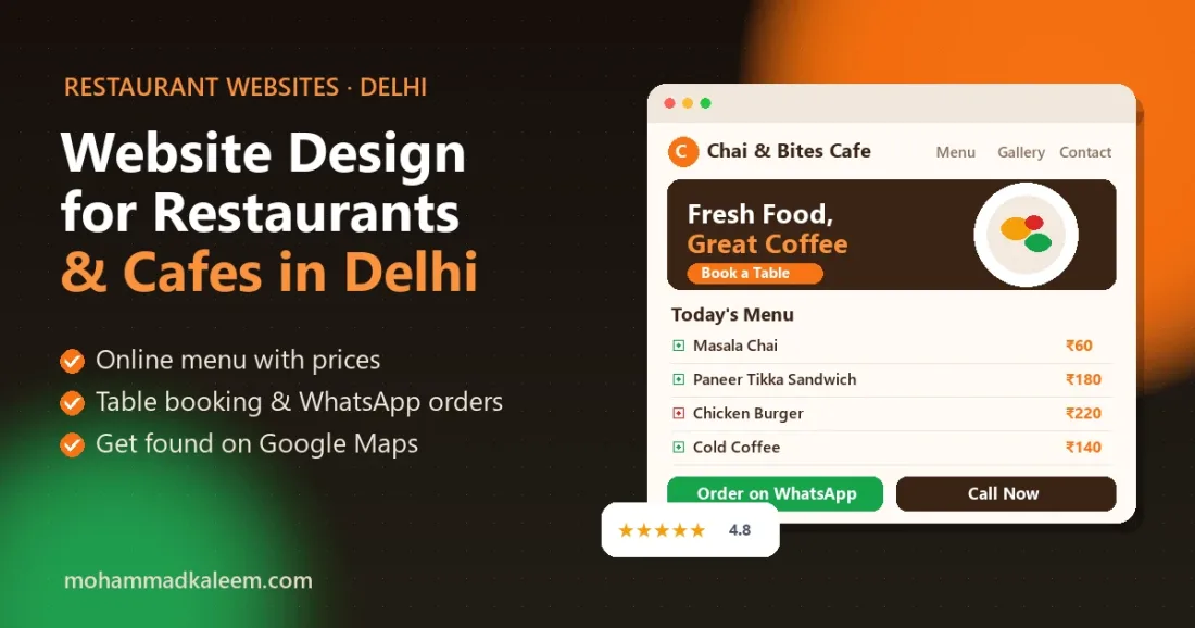 Restaurant and cafe website design in Delhi with online menu and table booking