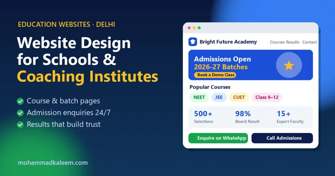 School and coaching institute website design in Delhi with courses, results and admission enquiry